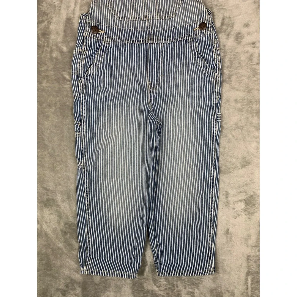 OshKosh Bgosh Kid 4T Blue Hickory Stripe Vestbak Denim Overalls Toddler Railroad